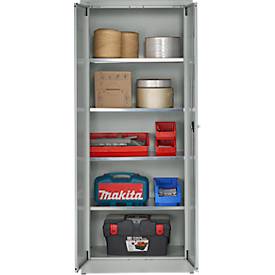 Schäfer Shop Pure Stahlschrank, aus Stahl, 4 Böden, 5 OH, abschließbar, B 800 x T 400 x H 1935 mm, lichtgrau RAL 7035