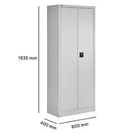 Schäfer Shop Pure Stahlschrank, aus Stahl, 4 Böden, 5 OH, abschließbar, B 800 x T 400 x H 1935 mm, lichtgrau RAL 7035
