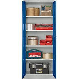 Schäfer Shop Pure Stahlschrank, Stahl, abschließbar, T 400 x H 1935 x B 800 mm, 5 OH, lichtgrau/enzianblau