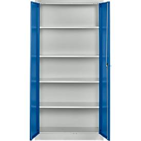 Schäfer Shop Pure Stahlschrank, Stahl, abschließbar, T 400 x H 1935 x B 950 mm, 5 OH, lichtgrau/enzianblau