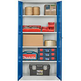 Schäfer Shop Pure Stahlschrank, Stahl, abschließbar, T 400 x H 1935 x B 950 mm, 5 OH, lichtgrau/enzianblau