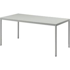 Schäfer Shop Pure Table rectangulaire en tube d'acier, pied en tube carré, L 1600 x P 800 x H 720 mm, gris clair/gris clair