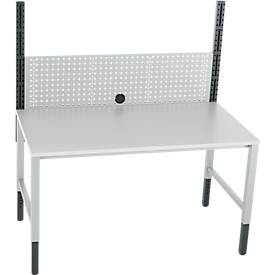 Schäfer Shop Pure Tischaufbau für Arbeitstische AST31, 2 x Aufbausäulen, 1 x Lochwand, B 1500 x H 1035 mm, Stahl, anthrazitgrau/lichtgrau