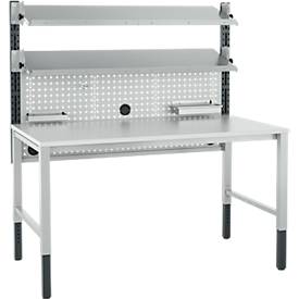 Schäfer Shop Pure Tischaufbau für Arbeitstische AST31, 2 x Aufbausäulen, 1 x Lochwand, B 1500 x H 1035 mm, Stahl, anthrazitgrau/lichtgrau