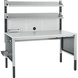 Schäfer Shop Pure Tischaufbau für Arbeitstische AST31, 2 x Aufbausäulen, 1 x Lochwand, B 1500 x H 1035 mm, Stahl, anthrazitgrau/lichtgrau
