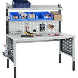 Schäfer Shop Pure Tischaufbau für Arbeitstische AST31, 2 x Aufbausäulen, 1 x Lochwand, B 1500 x H 1035 mm, Stahl, anthrazitgrau/lichtgrau