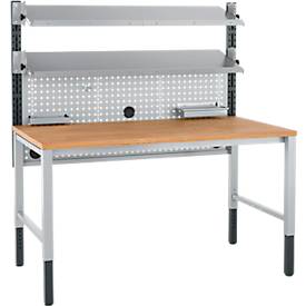 Schäfer Shop Pure Tischaufbau für Arbeitstische AST31, 2 x Aufbausäulen, 1 x Lochwand, B 1500 x H 1035 mm, Stahl, anthrazitgrau/weißaluminium