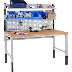 Schäfer Shop Pure Tischaufbau für Arbeitstische AST31, 2 x Aufbausäulen, 1 x Lochwand, B 1500 x H 1035 mm, Stahl, anthrazitgrau/weißaluminium