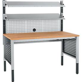 Schäfer Shop Pure Tischaufbau für Arbeitstische AST31, 2 x Aufbausäulen, 1 x Lochwand, B 1500 x H 1035 mm, Stahl, anthrazitgrau/weißaluminium