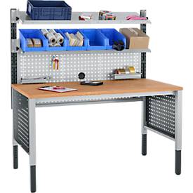 Schäfer Shop Pure Tischaufbau für Arbeitstische AST31, 2 x Aufbausäulen, 1 x Lochwand, B 1500 x H 1035 mm, Stahl, anthrazitgrau/weißaluminium