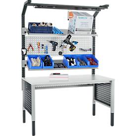 Schäfer Shop Pure Tischaufbau für Arbeitstische AST31, 2 x Aufbausäulen, 1 x Lochwand, B 1500 x H 1615 mm, Stahl, anthrazitgrau/lichtgrau