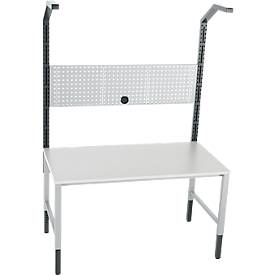 Schäfer Shop Pure Tischaufbau für Arbeitstische AST31, 2 x Aufbausäulen, 1 x Lochwand, B 1500 x H 1615 mm, Stahl, anthrazitgrau/weißaluminium