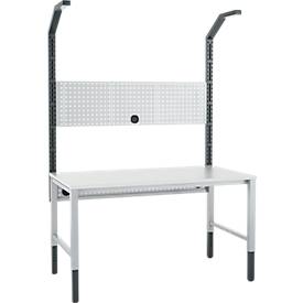 Schäfer Shop Pure Tischaufbau für Arbeitstische AST31, 2 x Aufbausäulen, 1 x Lochwand, B 1500 x H 1615 mm, Stahl, anthrazitgrau/weißaluminium