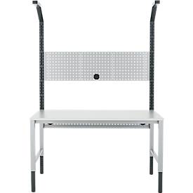 Schäfer Shop Pure Tischaufbau für Arbeitstische AST31, 2 x Aufbausäulen, 1 x Lochwand, B 1500 x H 1615 mm, Stahl, anthrazitgrau/weißaluminium