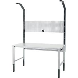 Schäfer Shop Pure Tischaufbau für Arbeitstische AST31, 2 x Aufbausäulen, 1 x Lochwand, B 1500 x H 1615 mm, Stahl, anthrazitgrau/weißaluminium