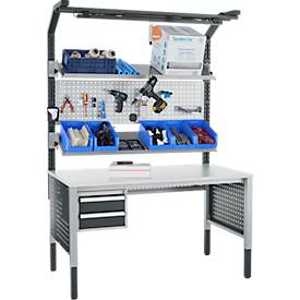 Schäfer Shop Pure Tischaufbau für Arbeitstische AST31, 2 x Aufbausäulen, 1 x Lochwand, B 1500 x H 1615 mm, Stahl, anthrazitgrau/weißaluminium