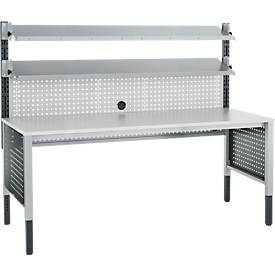 Schäfer Shop Pure Tischaufbau für Arbeitstische AST31, 2 x Aufbausäulen, 1 x Lochwand, B 2000 x H 1035 mm, Stahl, anthrazitgrau/weißaluminium