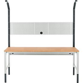 Schäfer Shop Pure Tischaufbau für Arbeitstische AST31, 2 x Aufbausäulen, 1 x Lochwand, B 2000 x H 1615 mm, Stahl, anthrazitgrau/lichtgrau
