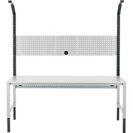 Schäfer Shop Pure Tischaufbau für Arbeitstische AST31, 2 x Aufbausäulen, 1 x Lochwand, B 2000 x H 1615 mm, Stahl, anthrazitgrau/weißaluminium