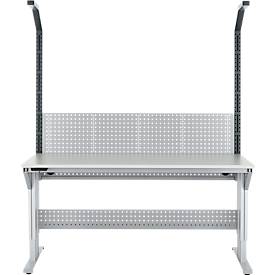 Schäfer Shop Pure Tischaufbau für Arbeitstische AST31, 2 x Aufbausäulen, 1 x Lochwand, B 2000 x H 1615 mm, Stahl, anthrazitgrau/weißaluminium