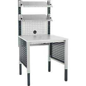Schäfer Shop Pure Tischaufbau für Arbeitstische AST31, 2 x Aufbausäulen, 1 x Lochwand, B 750 x H 1035 mm, Stahl, anthrazitgrau/lichtgrau