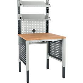 Schäfer Shop Pure Tischaufbau für Arbeitstische AST31, 2 x Aufbausäulen, 1 x Lochwand, B 750 x H 1035 mm, Stahl, anthrazitgrau/lichtgrau