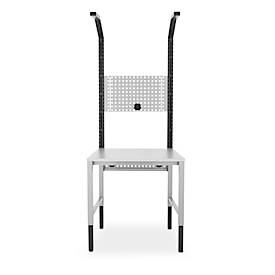 Schäfer Shop Pure Tischaufbau für Arbeitstische AST31, 2 x Aufbausäulen, 1 x Lochwand, B 750 x H 1615 mm, Stahl, anthrazitgrau/weißaluminium