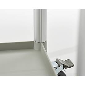 Schäfer Shop Pure Tischwagen, 2 Etagen, bis 200 kg, 2 Schiebebügel, Lenkrollen, Aluminium & Kunststoff, L 850 x B 480 x H 950 mm, Etagen lichtgrau