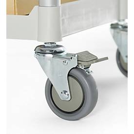 Schäfer Shop Pure Tischwagen, 2 Etagen, bis 200 kg, 2 Schiebebügel, Lenkrollen, Aluminium & Kunststoff, L 850 x B 480 x H 950 mm, Etagen lichtgrau