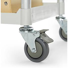 Schäfer Shop Pure Tischwagen, 2 Etagen, bis 200 kg, 2 Schiebebügel, Lenkrollen, Aluminium & Kunststoff, L 850 x B 480 x H 950 mm, Etagen lichtgrau