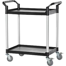 Schäfer Shop Pure Tischwagen, 2 Etagen, bis 200 kg, 2 Schiebebügel, Lenkrollen, Aluminium & Kunststoff, L 850 x B 480 x H 950 mm, Etagen schwarz