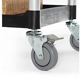 Schäfer Shop Pure Tischwagen, 2 Etagen, bis 200 kg, 2 Schiebebügel, Lenkrollen, Aluminium & Kunststoff, L 850 x B 480 x H 950 mm, Etagen schwarz