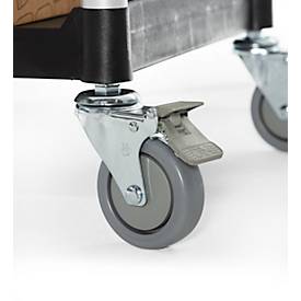 Schäfer Shop Pure Tischwagen, 2 Etagen, bis 200 kg, 2 Schiebebügel, Lenkrollen, Aluminium & Kunststoff, L 850 x B 480 x H 950 mm, Etagen schwarz