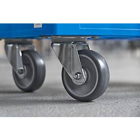 Schäfer Shop Pure Transportroller, Euronorm, bis 300 kg, mit Stapelrand, Lenkrollen, L 610 x B 410 mm, HDPE & TPU, feuerrot RAL 3000