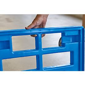 Schäfer Shop Pure Transportroller, Euronorm, bis 300 kg, mit Stapelrand, Lenkrollen, L 610 x B 410 mm, HDPE & TPU, feuerrot RAL 3000