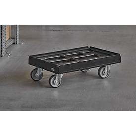 Schäfer Shop Pure Transportroller, Euronorm, bis 300 kg, mit Stapelrand, Lenkrollen, L 610 x B 410 mm, HDPE & TPU, tiefschwarz RAL 9005