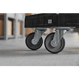 Schäfer Shop Pure Transportroller, Euronorm, bis 300 kg, mit Stapelrand, Lenkrollen, L 610 x B 410 mm, HDPE & TPU, tiefschwarz RAL 9005
