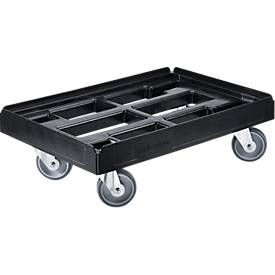Schäfer Shop Pure Transportroller, Euronorm, bis 300 kg, mit Stapelrand, Lenkrollen, L 610 x B 410 mm, HDPE & TPU, tiefschwarz RAL 9005