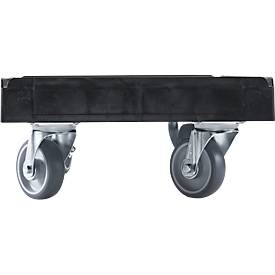 Schäfer Shop Pure Transportroller, Euronorm, bis 300 kg, mit Stapelrand, Lenkrollen, L 610 x B 410 mm, HDPE & TPU, tiefschwarz RAL 9005