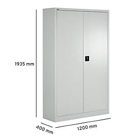 Schäfer Shop Pure Universalschrank, 5 OH, 4 Fachböden, abschließbar, B 1200 x T 400 x H 1935 mm, Stahl, lichtgrau RAL 7035/lichtgrau RAL 7035