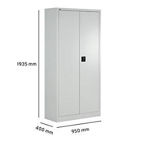 Schäfer Shop Pure Universalschrank, 5 OH, 4 Fachböden, abschließbar, B 950 x T 400 x H 1935 mm, Stahl, lichtgrau RAL 7035/lichtgrau RAL 7035