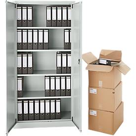 Schäfer Shop Pure Universalschrank, 5 OH, 4 Fachböden, abschließbar, Stahl, lichtgrau RAL 7035 + 60 Schäfer Shop Select Ordner