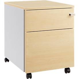 Schäfer Shop Pure Verrijdbaar ladeblok 36, stalen behuizing, houten front, wielen, vergrendelbaar, B 435 x D 565 x D 565 x H 567 mm, 1 lade, ahorn-decor/blank aluminium