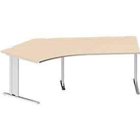 Schäfer Shop Pure Winkelschreibtisch PLANOVA BASIC, 135° Winkel links, C-Fuß, B 2165 x T 800/800 x H 717 mm, Ahorn/weißalu + Kabelkanal