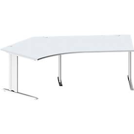 Schäfer Shop Pure Winkelschreibtisch PLANOVA BASIC, 135° Winkel links, C-Fuß, B 2165 x T 800/800 x H 717 mm, lichtgrau/weiß + Kabelkanal