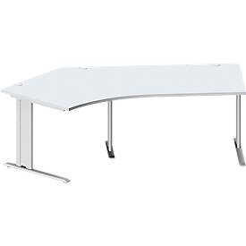 Schäfer Shop Pure Winkelschreibtisch PLANOVA BASIC, 135° Winkel links, C-Fuß, B 2165 x T 800/800 x H 717 mm, lichtgrau/weißalu + Kabelkanal