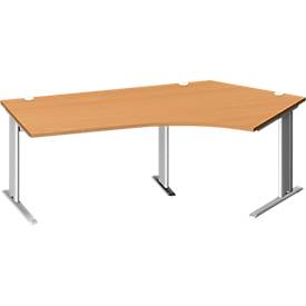 Schäfer Shop Pure Winkelschreibtisch PLANOVA BASIC, 135° Winkel rechts, C-Fuß, B 2165 x T 800/800 x H 717 mm, Buche/weiß + Kabelkanal