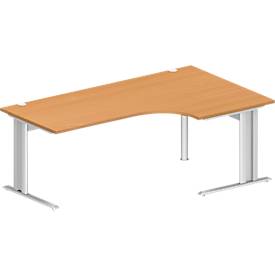 Schäfer Shop Pure Winkelschreibtisch PLANOVA BASIC, 90° Winkel rechts, C-Fuß, B 2000 x T 1200/800 x H 717 mm, Buche/weiß + Kabelkanal
