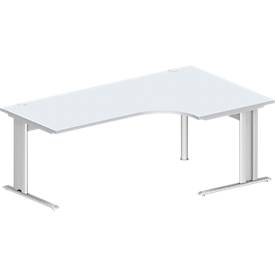 Schäfer Shop Pure Winkelschreibtisch PLANOVA BASIC, 90° Winkel rechts, C-Fuß, B 2000 x T 1200/800 x H 717 mm, lichtgrau/weiß + Kabelkanal