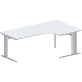 Schäfer Shop Pure Winkelschreibtisch PLANOVA BASIC, 90° Winkel rechts, C-Fuß, B 2000 x T 1200/800 x H 717 mm, lichtgrau/weißalu + Kabelkanal